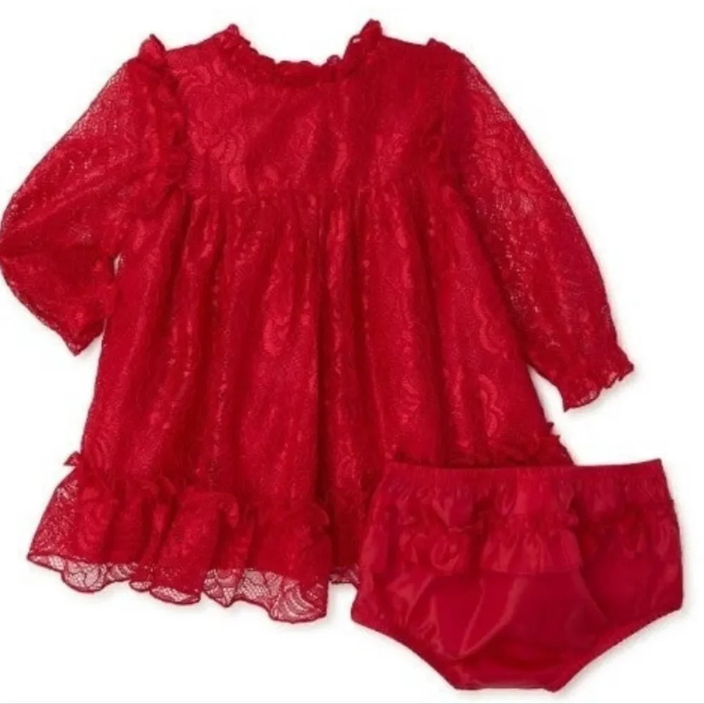 New baby girl holiday Christmas Valentine's day lace dress set size 12 months